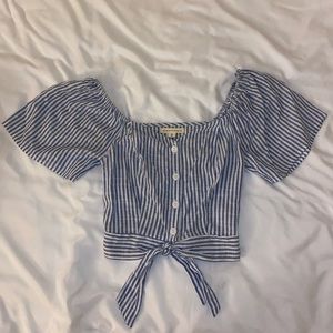 Blue and white striped blouse